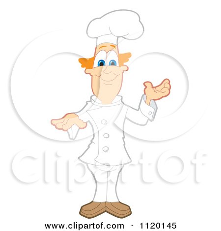 Cartoon Of A Presenting Chef - Royalty Free Vector Clipart by Mascot Junction