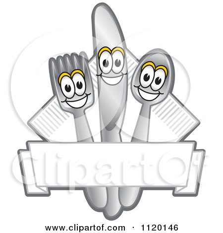 Cartoon Of A Happy Silverware And Napkin Mascot Diner Sign Or Logo - Royalty Free Vector Clipart by Mascot Junction