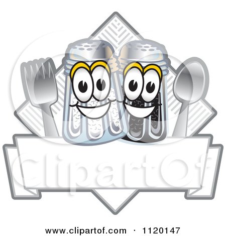 Cartoon Of A Happy Salt And Pepper Shaker Cutlery And Napkin Mascot Diner Sign Or Logo - Royalty Free Vector Clipart by Mascot Junction