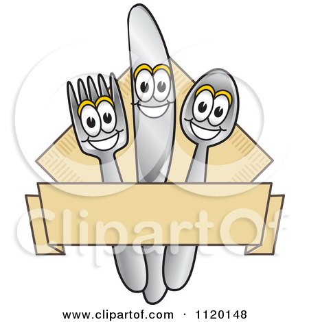 Cartoon Of A Happy Cutlery And Napkin Mascot Diner Sign Or Logo - Royalty Free Vector Clipart by Mascot Junction