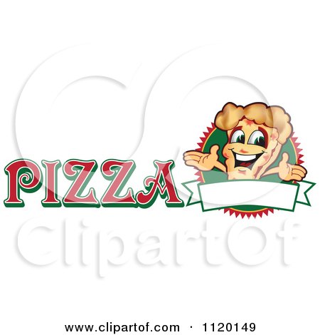 Cartoon Of A Happy Pizza Mascot Sign Or Logo 3 - Royalty Free Vector Clipart by Mascot Junction