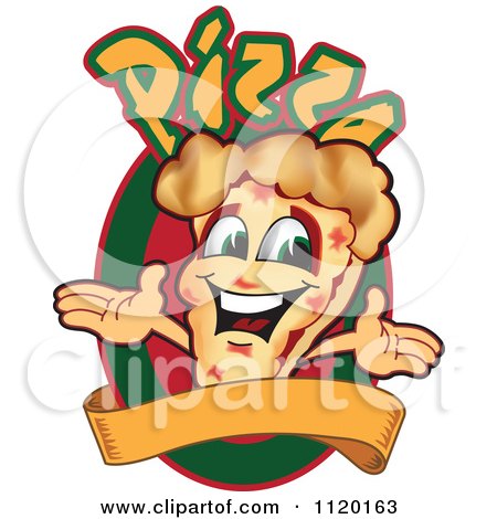 Cartoon Of A Happy Pizza Mascot Sign Or Logo 6 - Royalty Free Vector Clipart by Mascot Junction