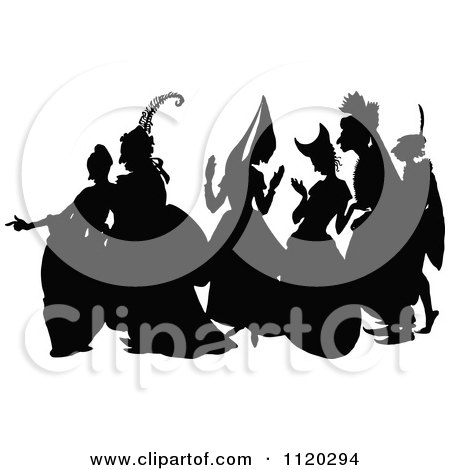 Clipart Of A Silhouetted Man And Ladies - Royalty Free Vector Illustration by Prawny Vintage