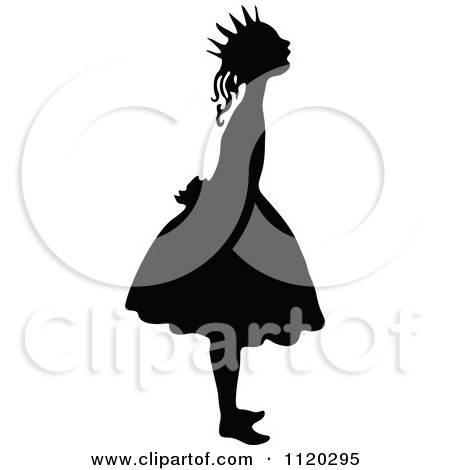 Clipart Of A Silhouetted Girl Princess - Royalty Free Vector Illustration by Prawny Vintage