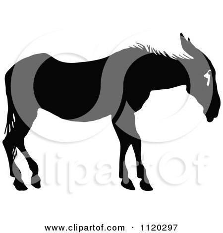 Clipart Of A Silhouetted Sad Donkey - Royalty Free Vector Illustration by Prawny Vintage