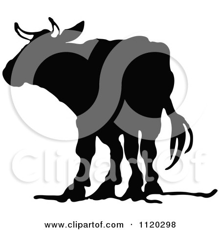Clipart Of A Silhouetted Cow - Royalty Free Vector Illustration by Prawny Vintage