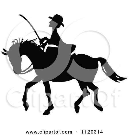 Clipart Of A Silhouetted Horse Rider 1 - Royalty Free Vector Illustration by Prawny Vintage