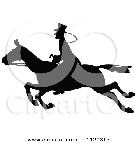 Clipart Of A Silhouetted Horse Rider 2 - Royalty Free Vector Illustration by Prawny Vintage