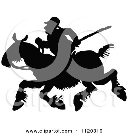 Clipart Of A Silhouetted Horse Rider 3 - Royalty Free Vector Illustration by Prawny Vintage