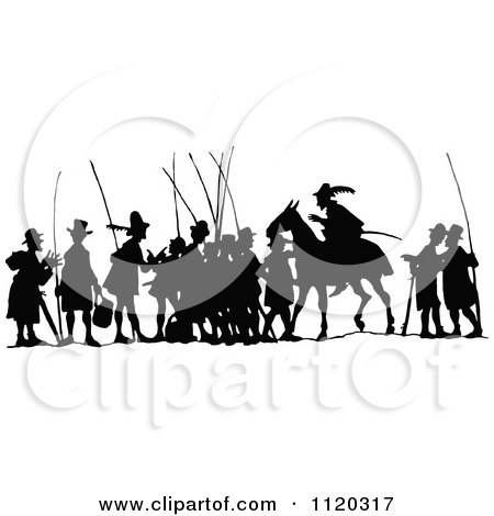 Clipart Of A Silhouetted Hunting Party - Royalty Free Vector Illustration by Prawny Vintage