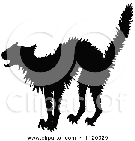 Clipart Of A Silhouetted Frightened Cat - Royalty Free Vector Illustration by Prawny Vintage