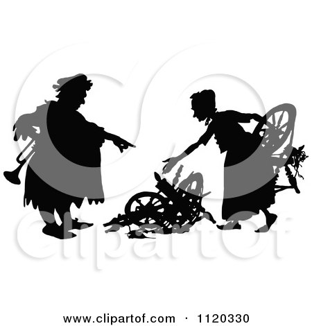 Clipart Of A Silhouetted Couple Gathering Scrap - Royalty Free Vector Illustration by Prawny Vintage