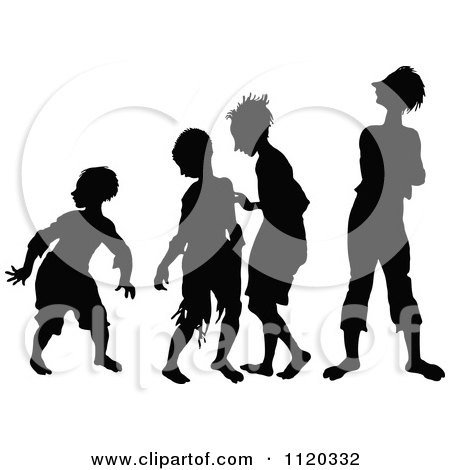 Clipart Of Silhouetted Boys - Royalty Free Vector Illustration by Prawny Vintage