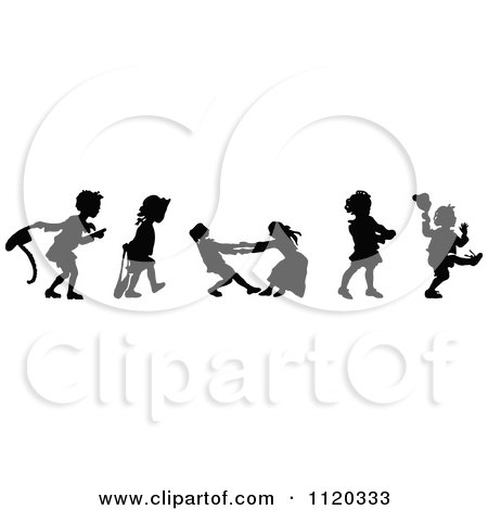 Clipart Of Silhouetted Children Playing - Royalty Free Vector Illustration by Prawny Vintage