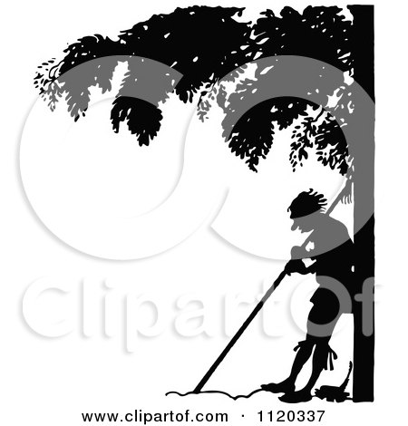 Clipart Of A Silhouetted Man Leaning Against A Pole - Royalty Free Vector Illustration by Prawny Vintage