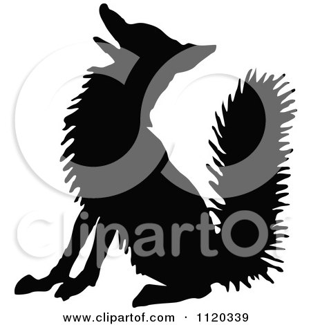 Clipart Of A Silhouetted Fox Sitting - Royalty Free Vector Illustration by Prawny Vintage