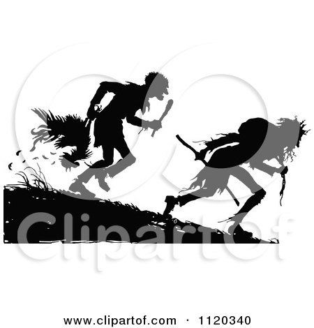 Clipart Of Silhouetted Hunters With A Bird - Royalty Free Vector Illustration by Prawny Vintage