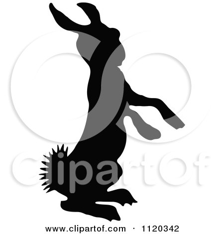 Clipart Of A Silhouetted Alert Bunny - Royalty Free Vector Illustration by Prawny Vintage