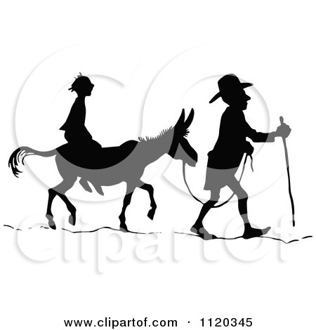 Clipart Of Silhouetted Men With A Donkey 1 - Royalty Free Vector Illustration by Prawny Vintage
