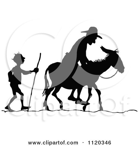 Clipart Of Silhouetted Men With A Donkey 2 - Royalty Free Vector Illustration by Prawny Vintage