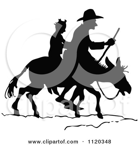 Clipart Of Silhouetted Men With A Donkey 3 - Royalty Free Vector Illustration by Prawny Vintage