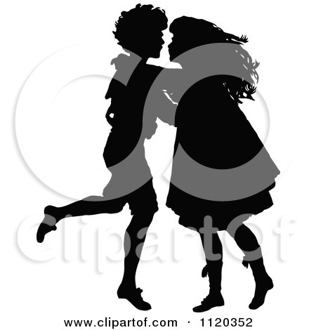Clipart Of A Silhouetted Boy And Girl Dancing - Royalty Free Vector Illustration by Prawny Vintage