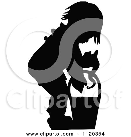 Clipart Of A Silhouetted Boy Playing With A Bucket - Royalty Free Vector Illustration by Prawny Vintage