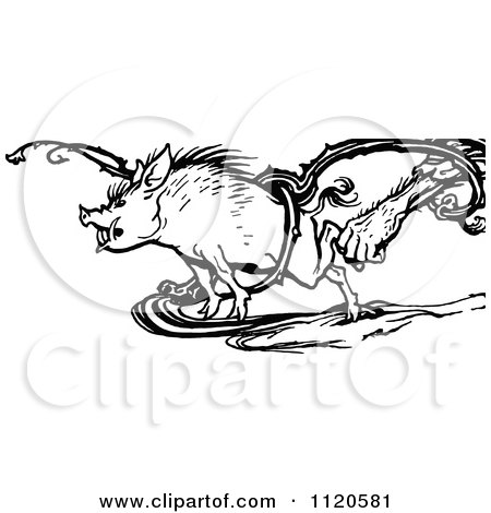 Clipart Of A Retro Vintage Black And White Hand Grabbing A Boar In A Vine - Royalty Free Vector Illustration by Prawny Vintage
