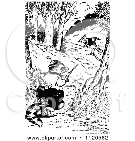Clipart Of A Retro Vintage Black And White Badger Talking To A Bird - Royalty Free Vector Illustration by Prawny Vintage