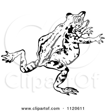 Clipart Of A Retro Vintage Black And White Running Frog - Royalty Free Vector Illustration by Prawny Vintage