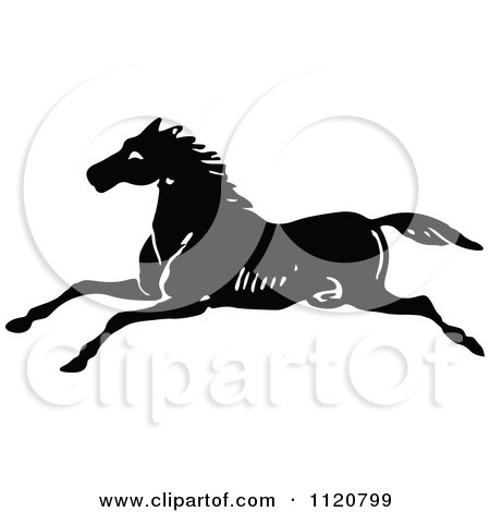 Clipart Of A Retro Vintage Black And White Horse Running - Royalty Free Vector Illustration by Prawny Vintage