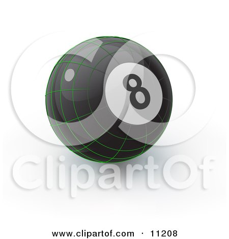 Black 8 Ball With Green Geometric Lines on a White Background Clipart Illustration by Leo Blanchette
