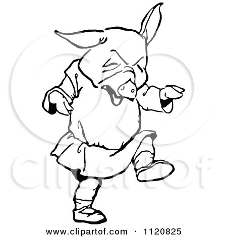 Clipart Of A Retro Vintage Black And White Pig Throwing A Tantrum - Royalty Free Vector Illustration by Prawny Vintage