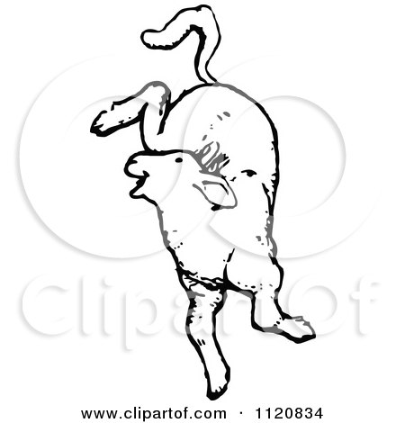 Clipart Of A Retro Vintage Black And White Jumping Lamb 2 - Royalty Free Vector Illustration by Prawny Vintage