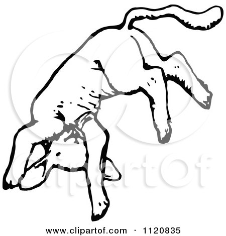Clipart Of A Retro Vintage Black And White Jumping Lamb 3 - Royalty Free Vector Illustration by Prawny Vintage