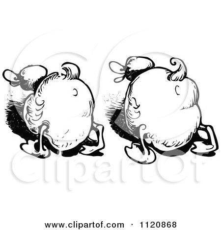 Clipart Of Retro Vintage Black And White Duck Butts - Royalty Free Vector Illustration by Prawny Vintage