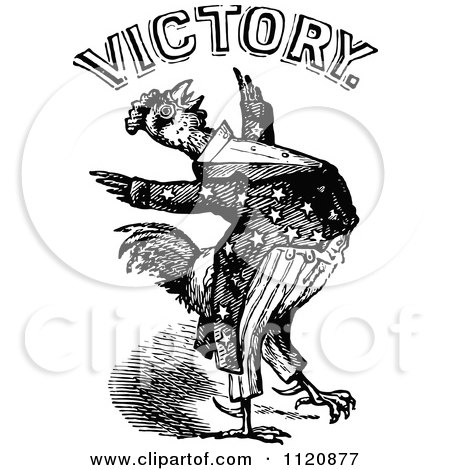 Clipart Of A Retro Vintage Black And White Patriotic American Rooster - Royalty Free Vector Illustration by Prawny Vintage