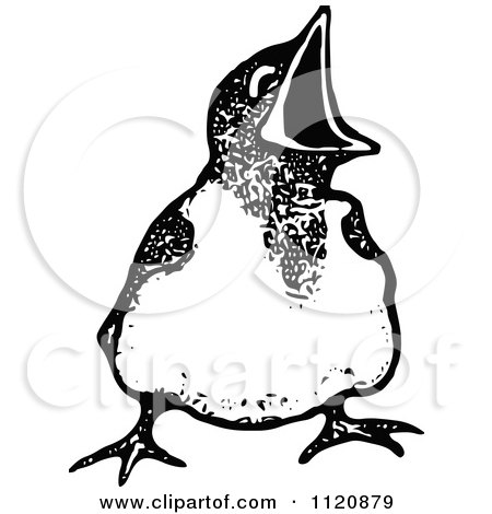 Clipart Of A Retro Vintage Black And White Hungry Chick - Royalty Free Vector Illustration by Prawny Vintage