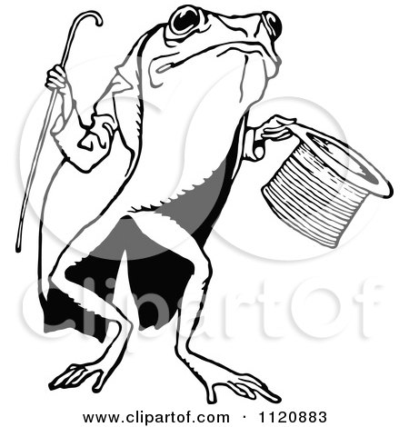 Clipart Of A Retro Vintage Black And White Frog Gentleman - Royalty Free Vector Illustration by Prawny Vintage