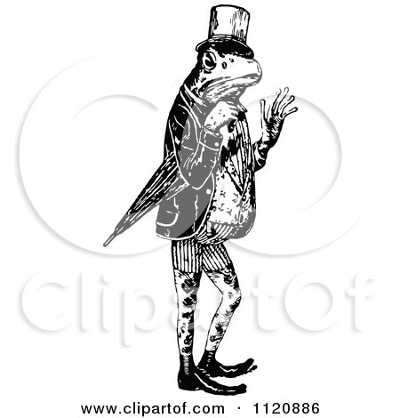 Clipart Of A Retro Vintage Black And White Frog Gentleman - Royalty Free Vector Illustration by Prawny Vintage