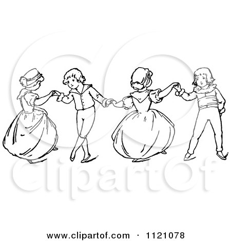 Clipart Of Retro Vintage Black And White Children Dancing 1 - Royalty Free Vector Illustration by Prawny Vintage