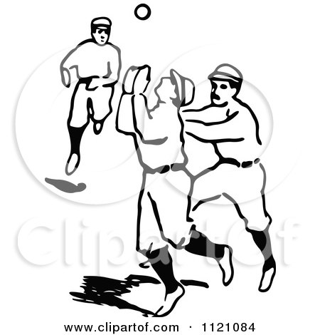 Clipart Of A Retro Vintage Black And White Baseball Player Trying To Catch The Ball - Royalty Free Vector Illustration by Prawny Vintage