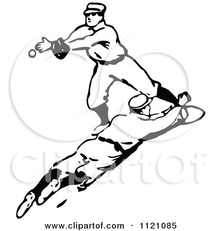 Clipart Of A Retro Vintage Black And White Baseball Baseman Reaching To Catch The Ball - Royalty Free Vector Illustration by Prawny Vintage