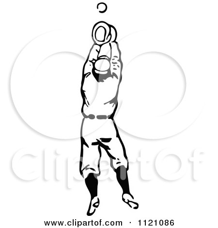 Clipart Of A Retro Vintage Black And White Baseball Player Reaching To Catch The Ball - Royalty Free Vector Illustration by Prawny Vintage