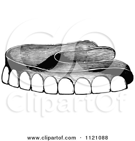 Clipart Of Retro Vintage Black And White Dentures - Royalty Free Vector Illustration by Prawny Vintage