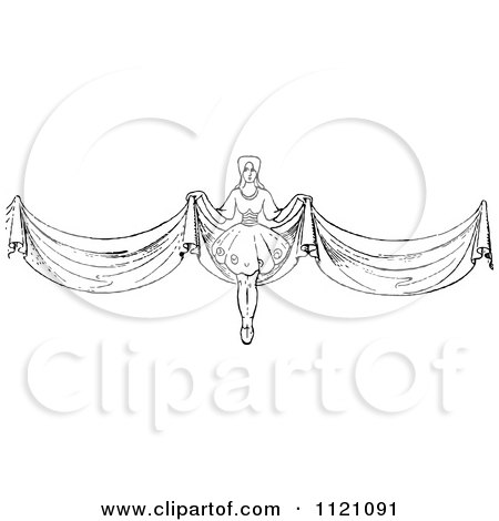 Clipart Of A Retro Vintage Black And White Woman With Long Curtains - Royalty Free Vector Illustration by Prawny Vintage
