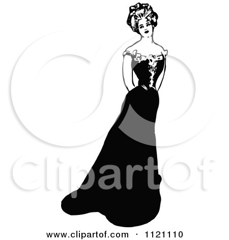 Clipart Of A Retro Vintage Black And White Lady In A Beautiful Dress - Royalty Free Vector Illustration by Prawny Vintage