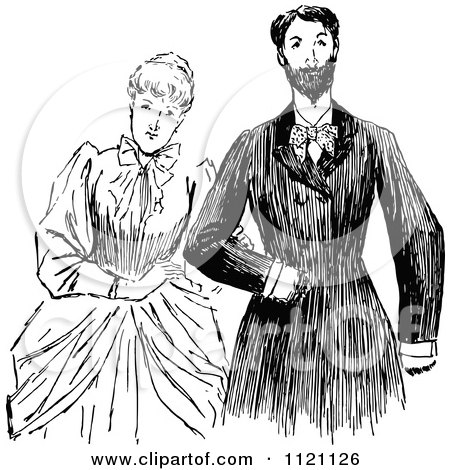Clipart Of A Retro Vintage Black And White Victorian Couple 1 - Royalty Free Vector Illustration by Prawny Vintage