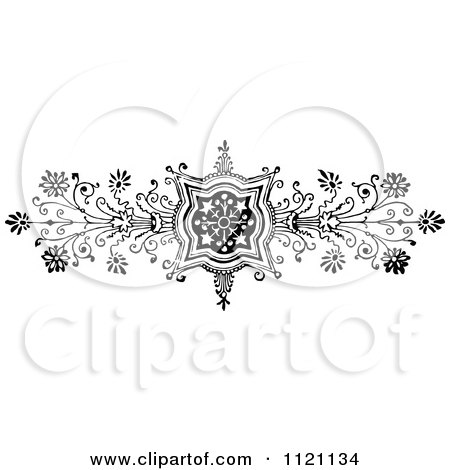 Clipart Of A Retro Vintage Black And White Ornate Floral Design Element 1 - Royalty Free Vector Illustration by Prawny Vintage