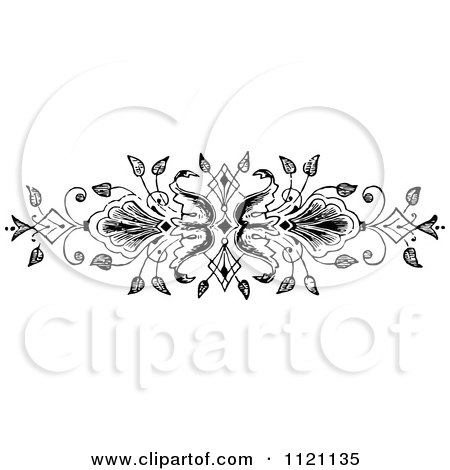 Clipart Of A Retro Vintage Black And White Ornate Floral Design Element 2 - Royalty Free Vector Illustration by Prawny Vintage